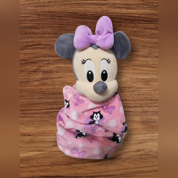 Disney Baby Minnie Mouse Swaddle Plush 12" Figaro Kiddie Kat Pink Blanket - Picture 1 of 3